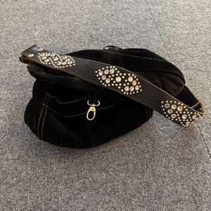 Tylie Malibu black suede purse with detailed strap